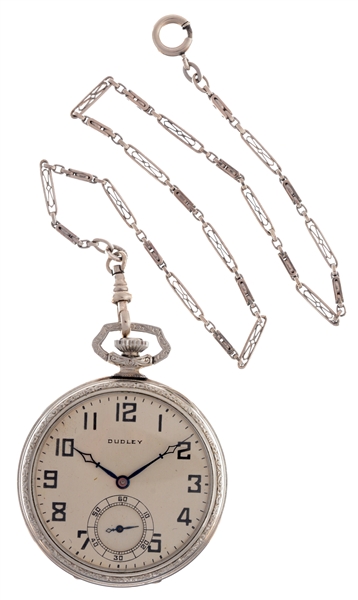 DUDLEY WHITE GOLD FILLED MODEL TWO POCKET WATCH WITH BOX.