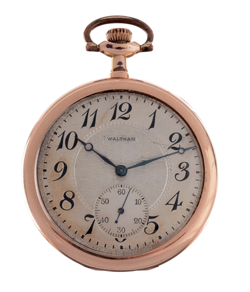 WALTHAM YELLOW GOLD FILLED COLONIAL POCKET WATCH WITH ORIGINAL BOX.