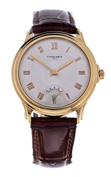 CHAUMET PARIS 18K YELLOW GOLD POWER RESERVE MENS REFERENCE 20A-384