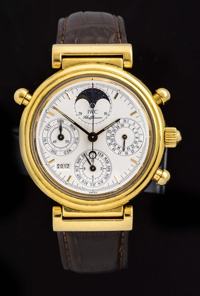 INTERNATIONAL WATCH COMPANY PERPETUAL CALENDAR WITH SPLIT SECOND CHRONOGRAPH FUNCTION 18K YELLOW GOLD DAVINCI NO. 376 WHITE DIAL MENS REFERENCE 3751 SERIAL 2631357