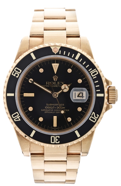 ROLEX 18K YELLOW GOLD SUBMARINER MENS REFERENCE 16808 SERIAL 6667XXX