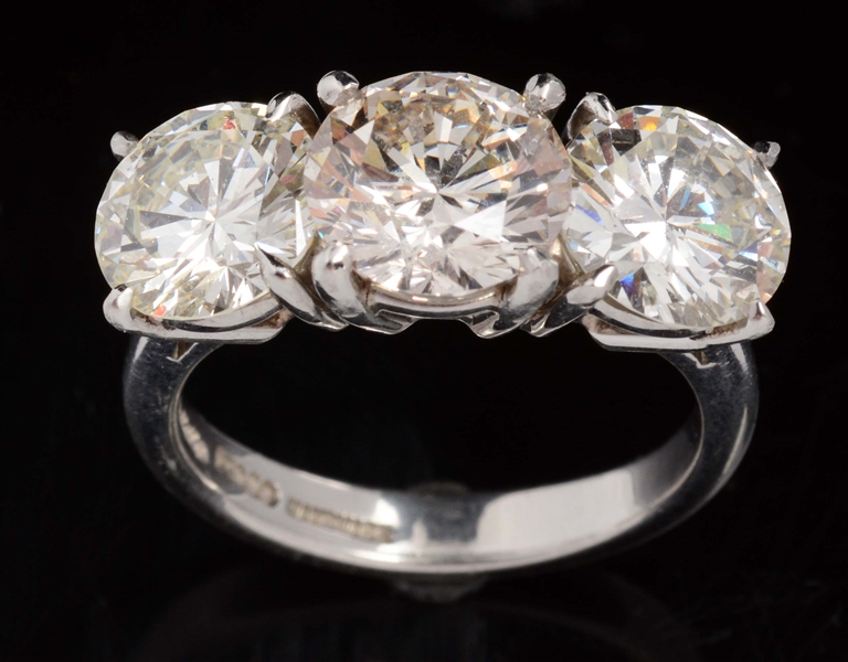 IMPRESSIVE HAND MADE PLATINUM 3 DIAMOND RING SIGNED A. ALETTO.
