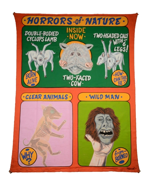 FRIERSON STUDIOS "HORRORS OF NATURE" SIDESHOW BANNER. 