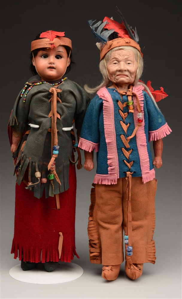 LOT OF 2: HEUBACH & A.M. INDIAN DOLLS.