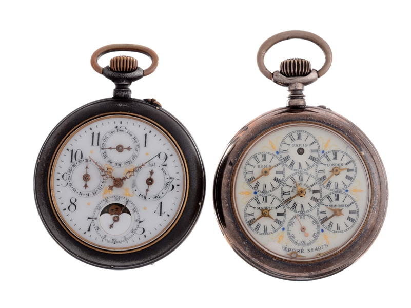 LOT OF 2: WORLD TIMER POCKET WATCHES.