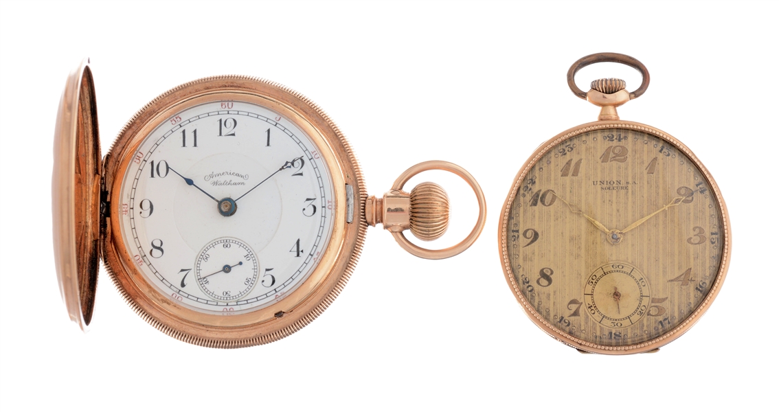 LOT OF 2: YELLOW GOLD POCKET WATCHES.