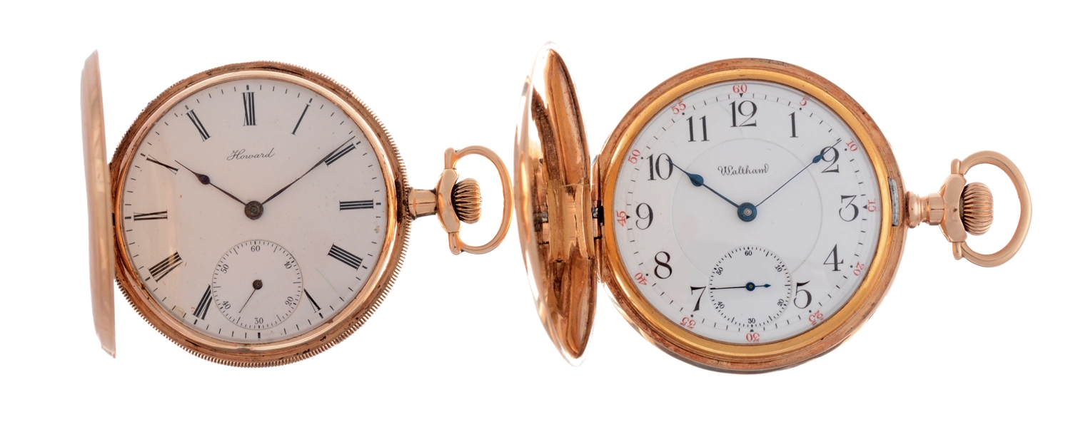 LOT OF 2: HOWARD & WALTHAM GOLD FILLED POCKET WATCHES.