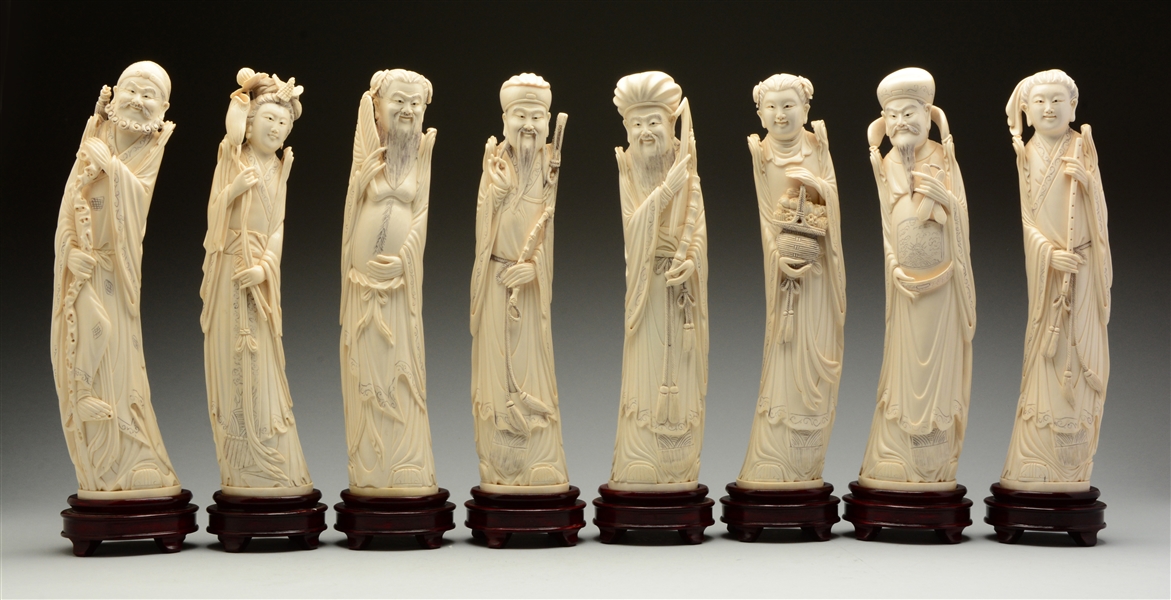 LOT OF 8: ASIAN IMMORTALS IVORY STATUES.