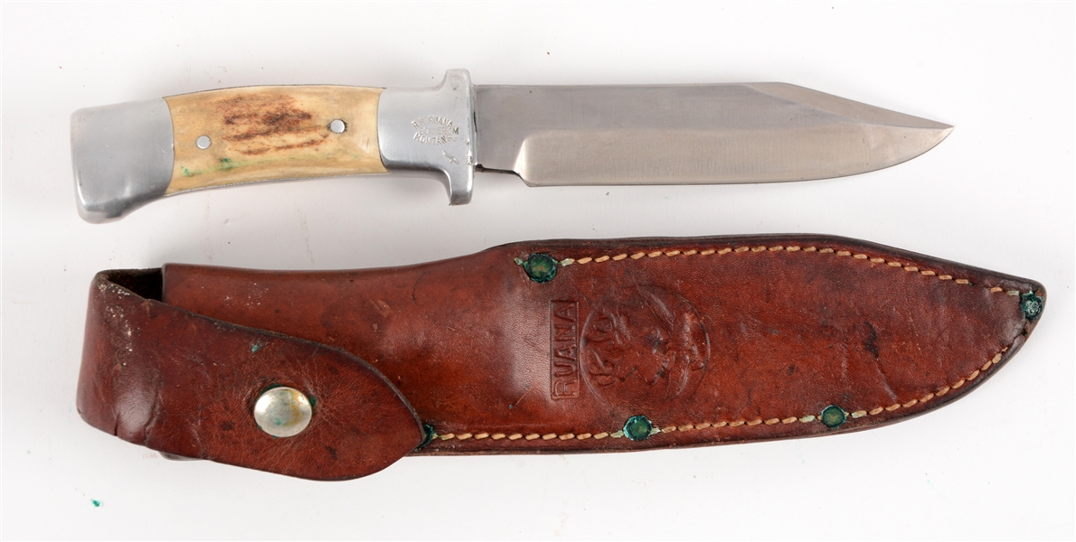 R.H. RUANA 25C STAG HANDLED SHEATH KNIFE. 