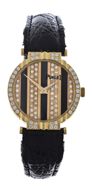PIAGET 18K YELLOW GOLD AND ONYX STRIPED LADIES REFERENCE 8265 CASE SERIAL 419607