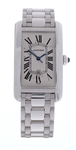 CARTIER 18K WHITE GOLD TANK AMERICAINE MENS REFERENCE 1741 CASE SERIAL775855CD