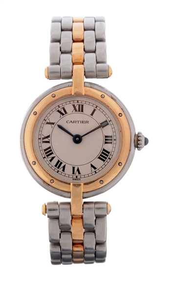 CARTIER STAINLESS STEEL AND 18K YELLOW GOLD QUARTZ LADIES CASE SERIAL 669206912