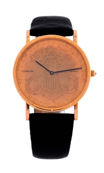 CORUM 18K YELLOW GOLD 1906 COIN WATCH ON STRAP