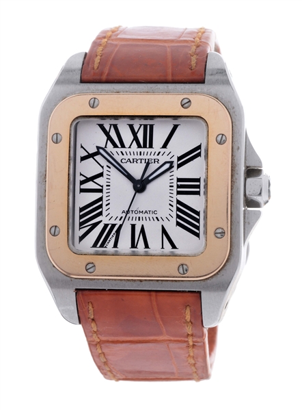 CARTIER STAINLESS STEEL & ROSE GOLD SANTOS 100 UNI-SEX REFERENCE 2878 CASE SERIAL 866299CE