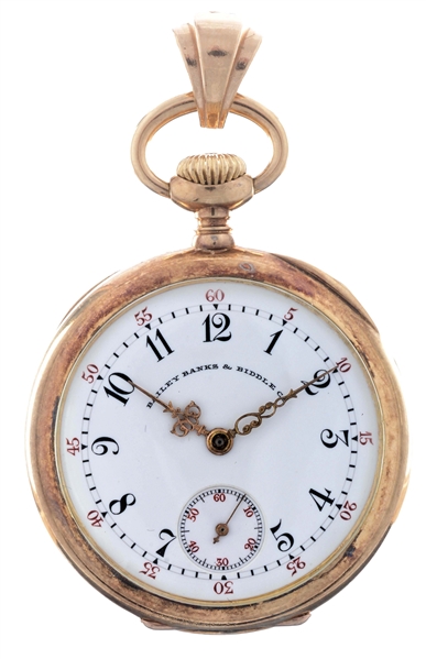 BAILEY BANKS & BIDDLE 18K YELLOW GOLD OPEN FACE LADIES POCKET WATCH