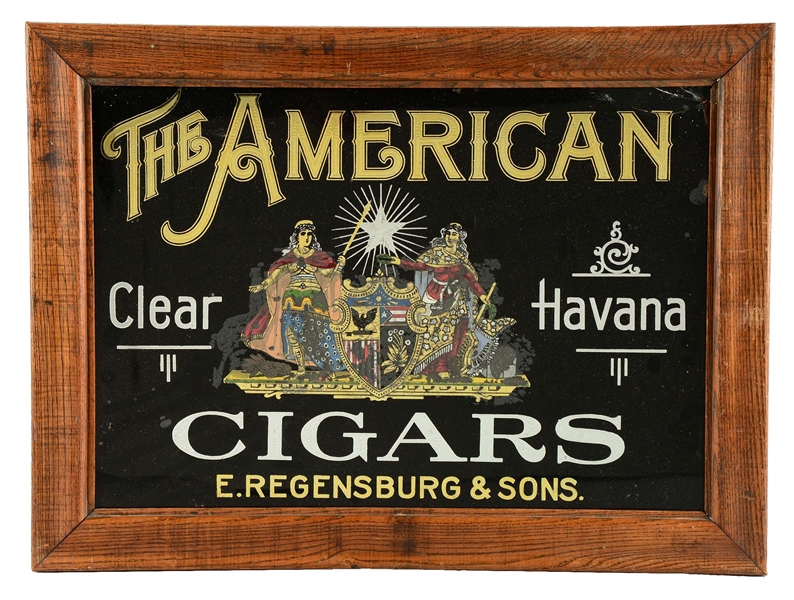 THE AMERICAN CLEAR HAVANA CIGARS REVERSE ON GLASS ADVERTISEMENT. 