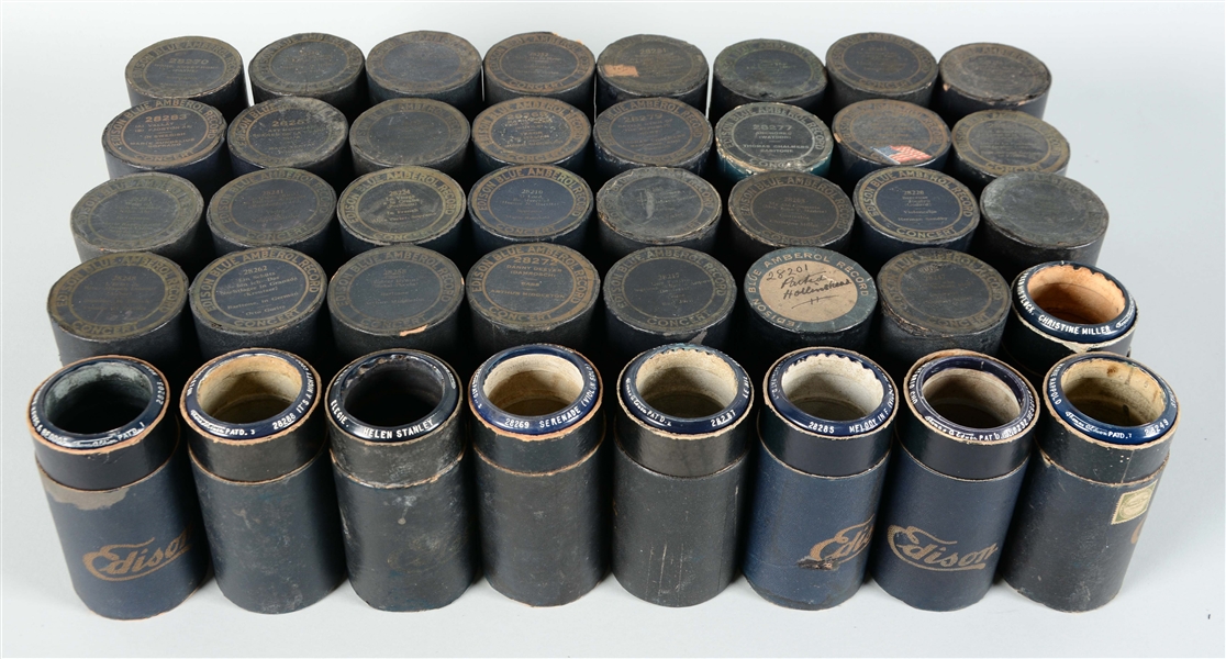 LOT OF 40: 4 MINUTE EDISON BLUE AMBEROL CONCERT SERIES CYLINDER RECORDS.
