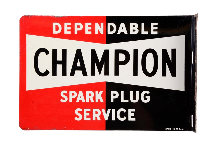 DEPENDALE CHAMPION SPARK PLUG SERVICE METAL FLANGE SIGN.