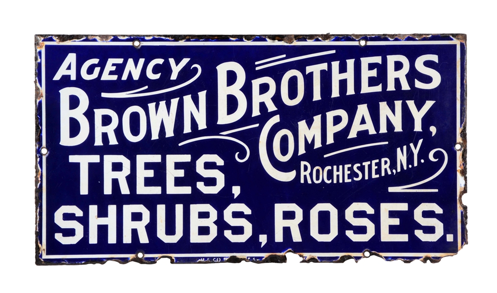 BROWN BROTHERS COMPANY TREES, SHRUBS, ROSES PORCELAIN SIGN.