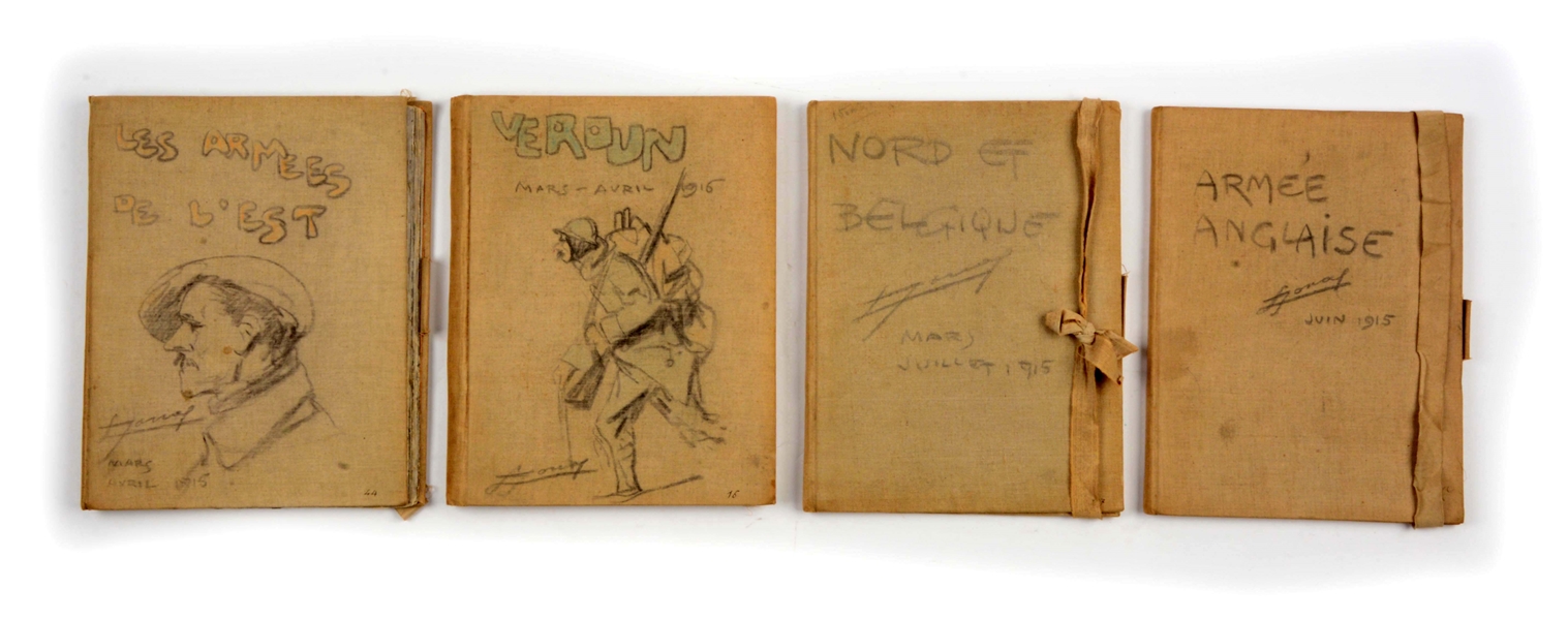 LOT OF 4: WWI BATTLEFIELD ART OR SKETCH BOOKS BY FRENCH ARTIST LUCIEN JONES.