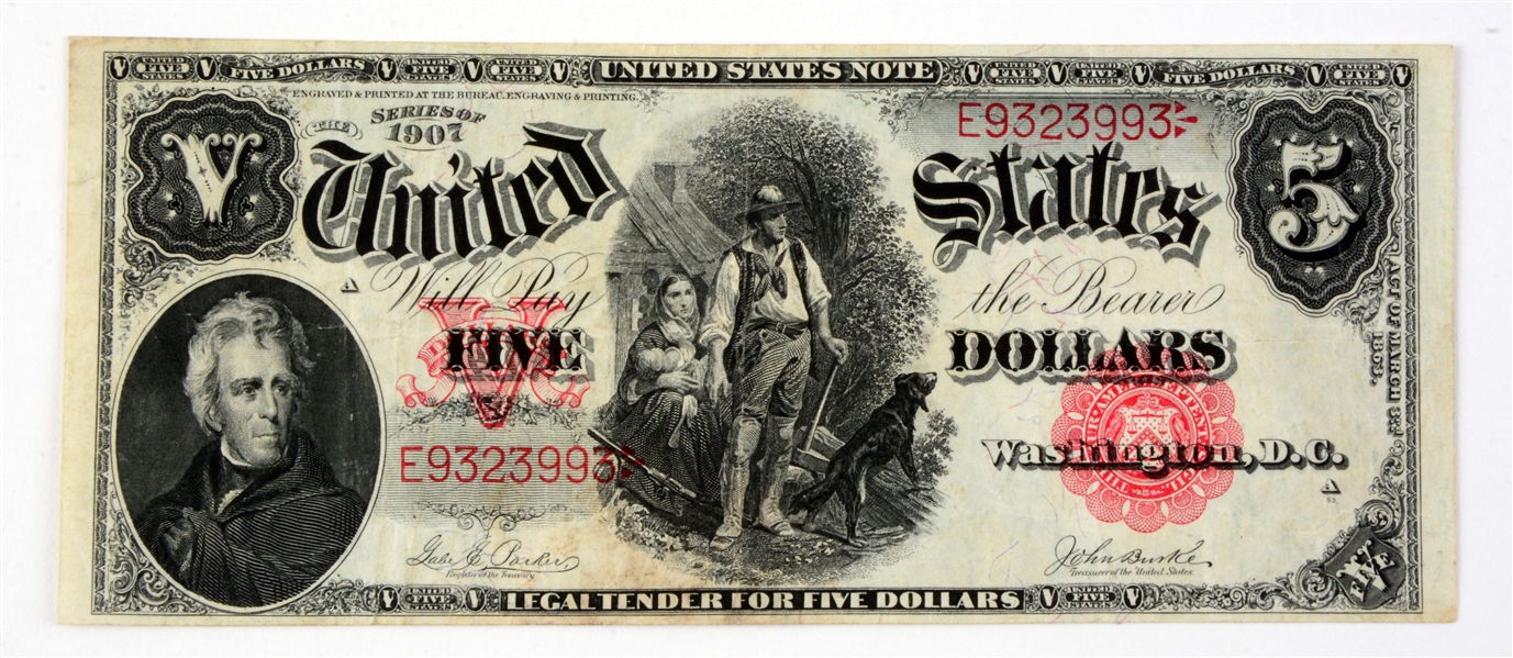 $5.00 1907 UNITED STATES NOTE FR 87.