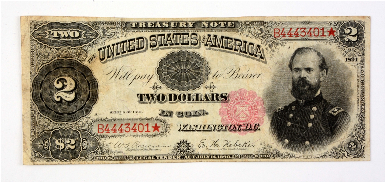 $2.00 1891 TREASURY OR COIN NOTE FR 356.