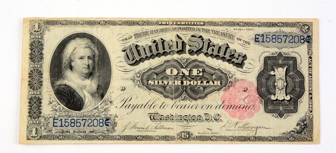 $1.00 1891 SILVER CERTIFICATE "MARTHA WASHINGTON" FR 223.