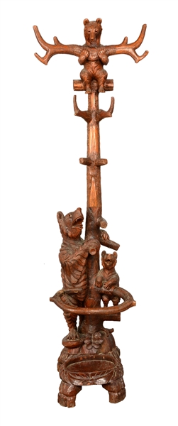 CARVED BEAR COAT AND UMBRELLA STAND.