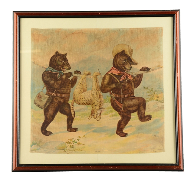 RARE THEODORE ROOSEVELT "TEDDY BEARS" LITHOGRAPHED COTTON CLOTH. 
