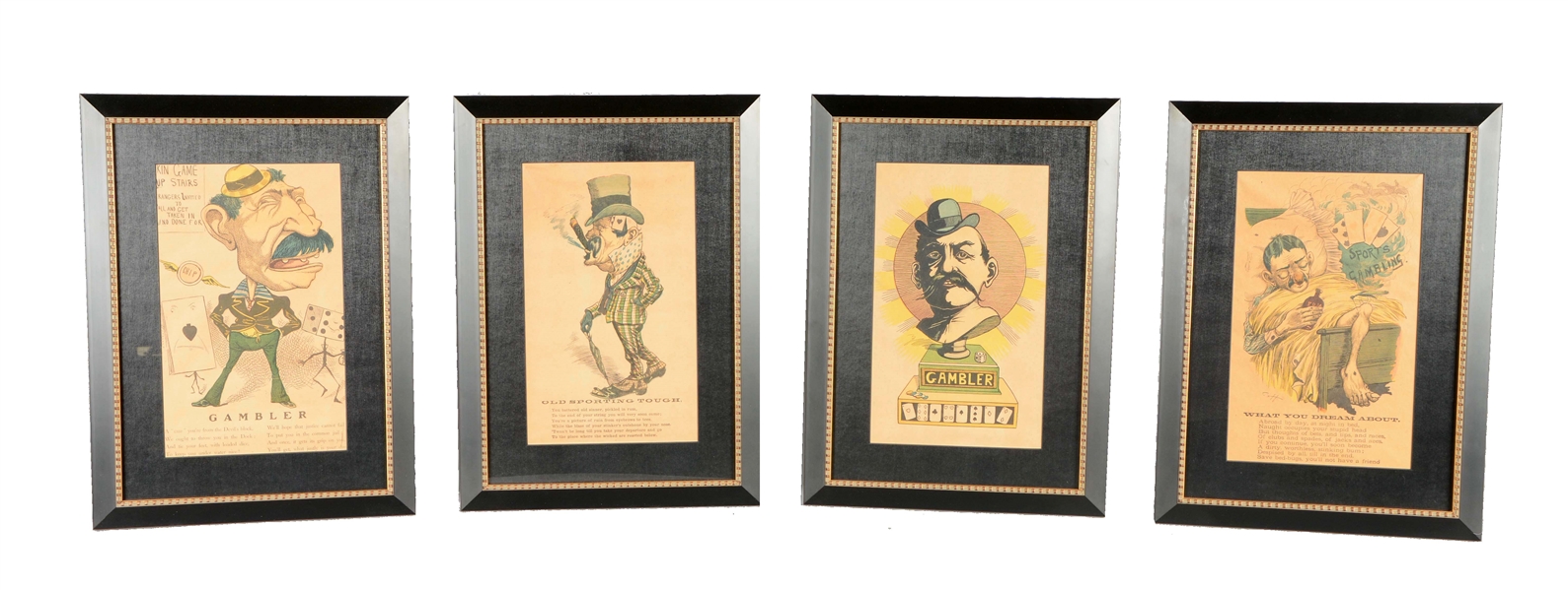 LOT OF 4: CARICATURES OF GAMBLERS. 