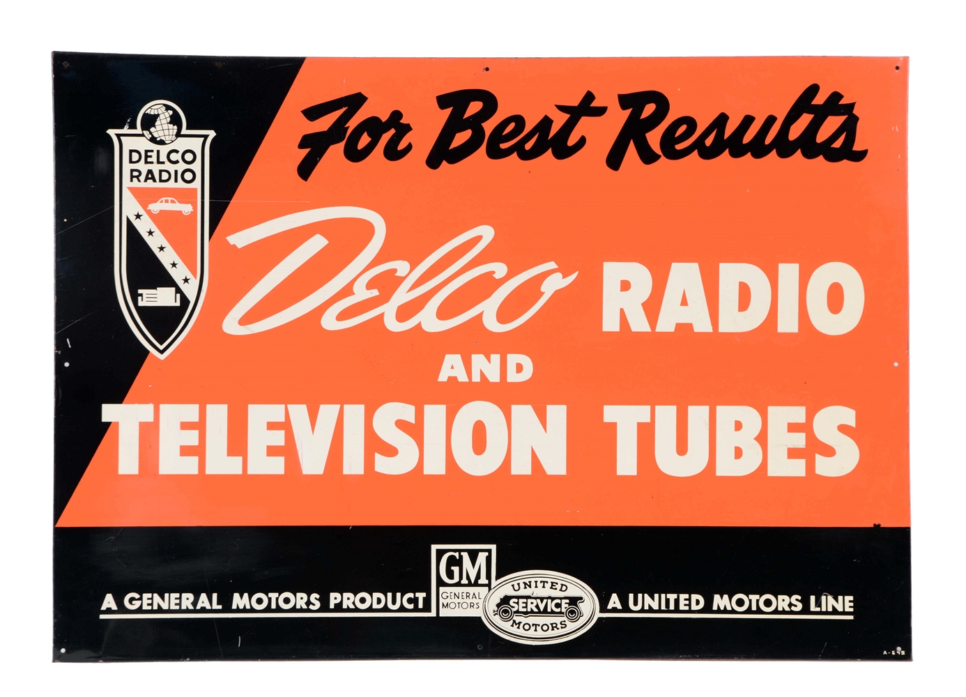 DELCO RADIO & TELEVISION TUBES SIGN. 