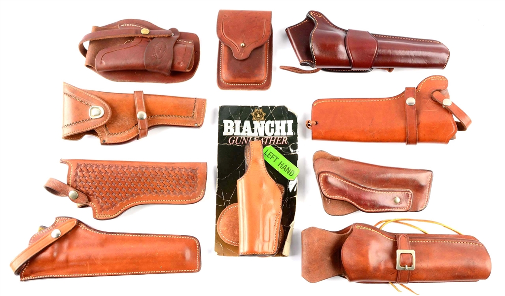 LOT OF 9: LEATHER HOLSTERS.