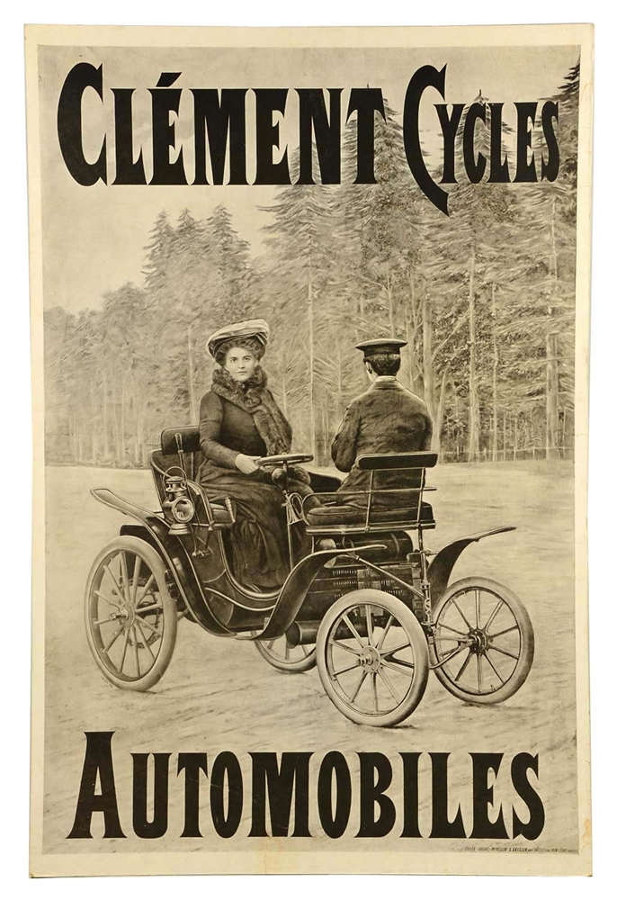 CLEMENT CYCLES AUTOMOBILES ADVERTISING POSTER.