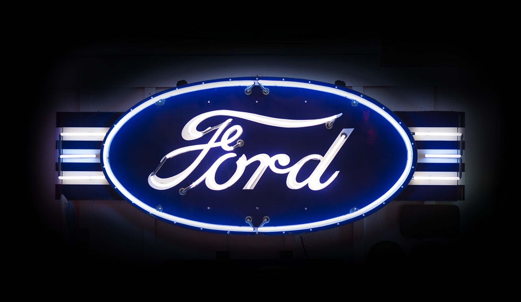 FORD PORCELAIN OVAL NEON SIGN W/ PORCELAIN WINGS. 