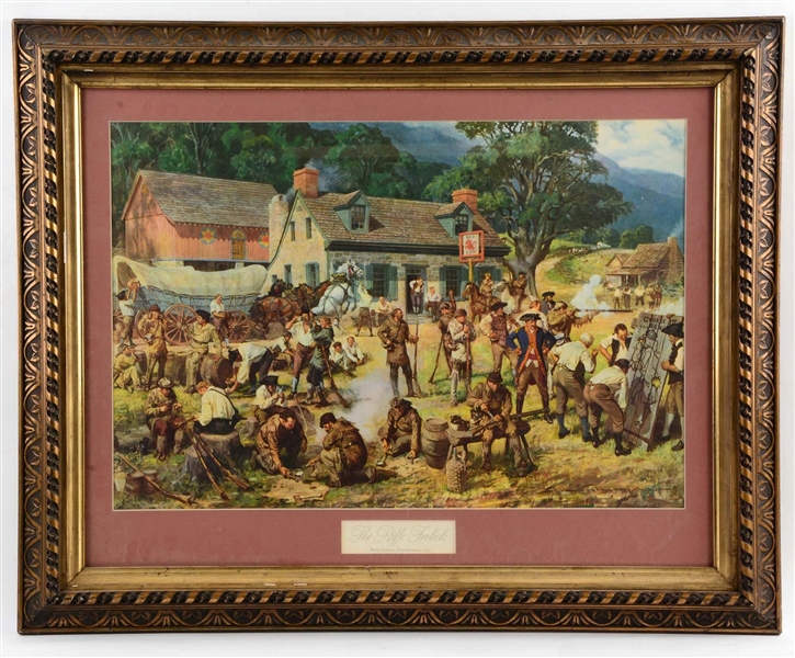 FRAMED PRINT "THE RIFLE FROLIC" BY HOSKINS, BERKS COUNTY, PA.