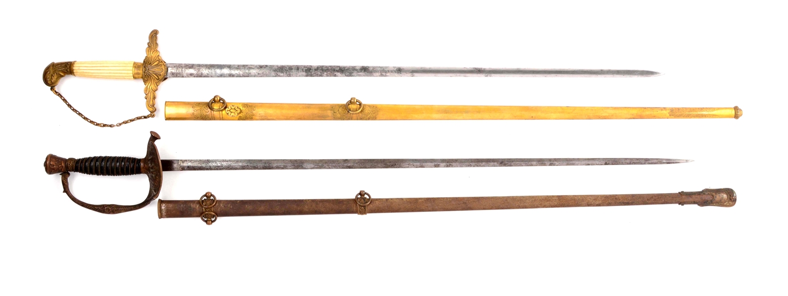 LOT OF 2: 1840 MILITIA OFFICERS SWORD AND 1860 STAFF & FIELD SWORD.