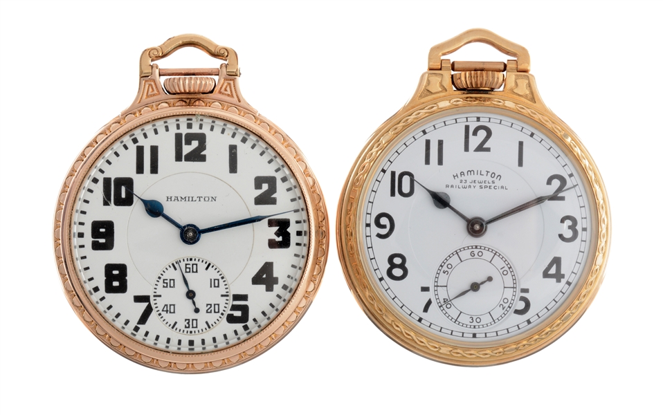 LOT OF 2: HAMILTON FILLED GOLD POCKET WATCHES. 