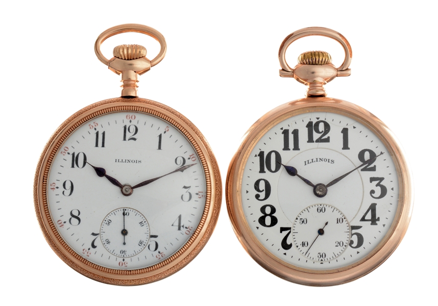 LOT OF 2: ILLINOIS GOLD FILLED POCKET WATCHES. 