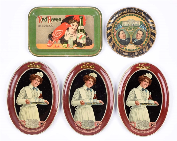 LOT OF 5: ADVERTISING TIP TRAYS. 