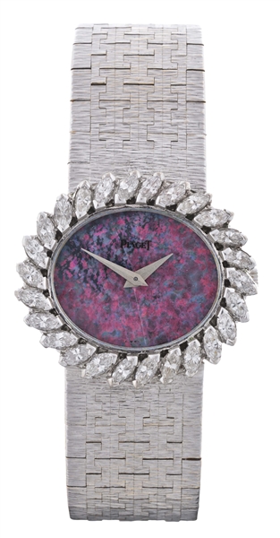 PIAGET 18K WHITE GOLD BLACK OPAL DIAL WITH DIAMOND SET BEZEL LADIES REFERENCE 9329A66 CASE SERIAL 206872