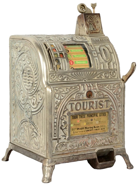 **5¢ CAILLE BROS. "THE TOURIST" SLOT MACHINE.
