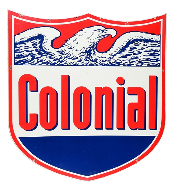 COLONIAL GASOLINE STATION IDENTIFICATION PORCELAIN SIGN W/ EAGLE GRAPHIC.