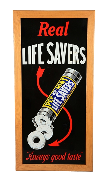 REAL LIFE SAVERS "ALWAYS GOOD TASTE" LIGHTHOUSE PORCELAIN SIGN.