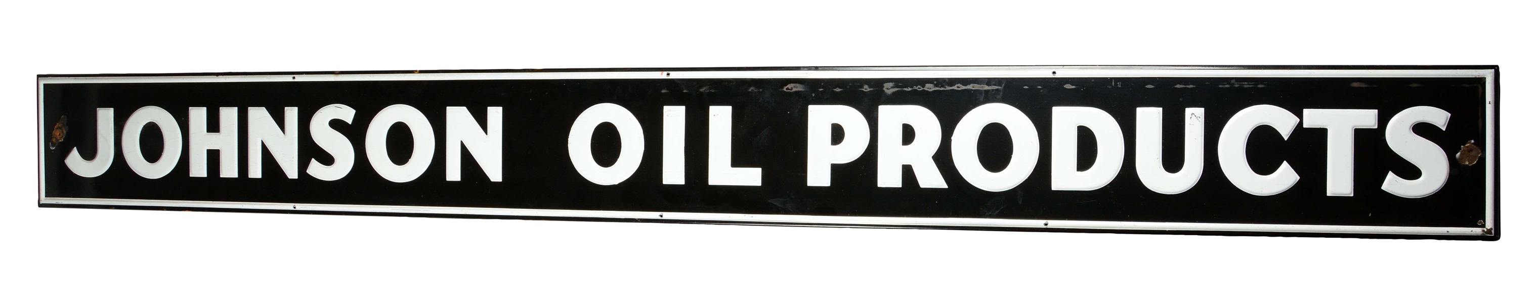 JOHNSON OIL PRODUCTS PORCELAIN STRIP SIGN.