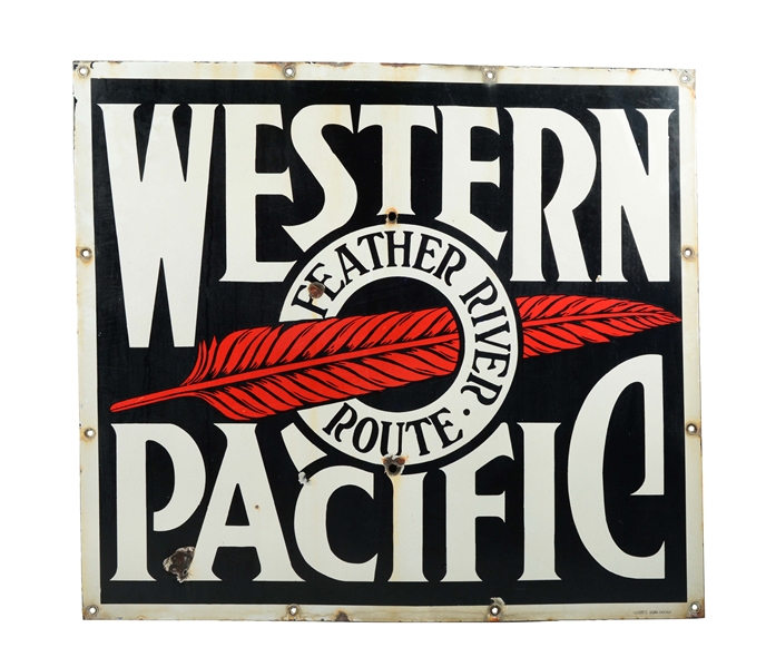 WESTERN PACIFIC FEATHER RIVER ROUTE PORCELAIN SIGN.