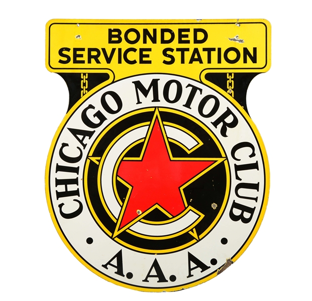 CHICAGO MOTOR CLUB AAA KEYHOLE SHAPED PORCELAIN SIGN.