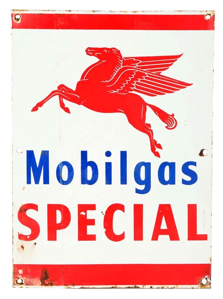 MOBILGAS SPECIAL PORCELAIN SIGN W/ PEGASUS GRAPHIC.