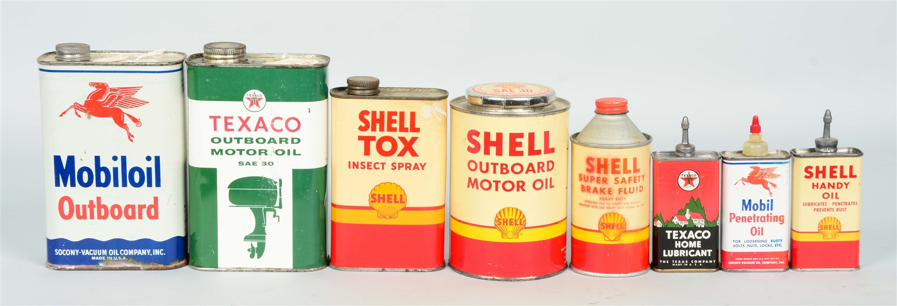 LOT OF 8: MOTOR OIL CANS & HANDY OILERS.