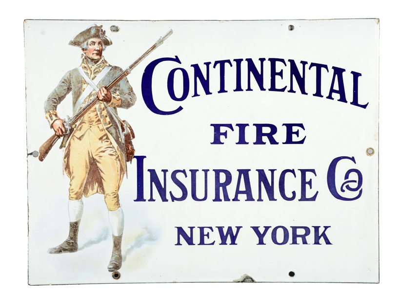 CONTINENTAL FIRE INSURANCE CO. OF NEW YORK PORCELAIN SIGN W/ MINUTEMAN GRAPHIC.