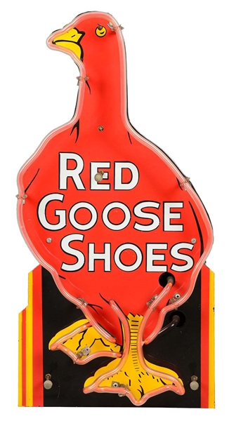 RED GOOSE SHOES PORCELAIN DIE-CUT NEON SIGN.